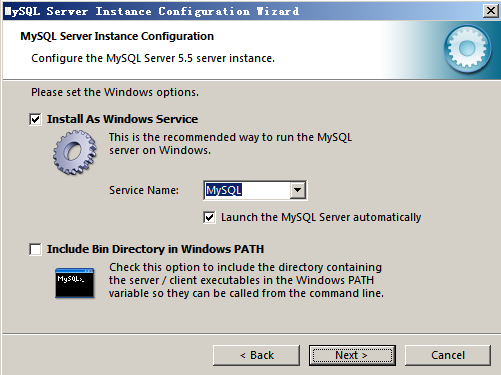 配置MySQL的服务选项