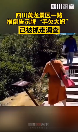 警方通报女游客无故推倒景区设施 “手欠”游客被带走调查